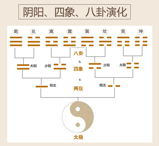 太极分两仪，两仪分四象，四象成八卦示意图